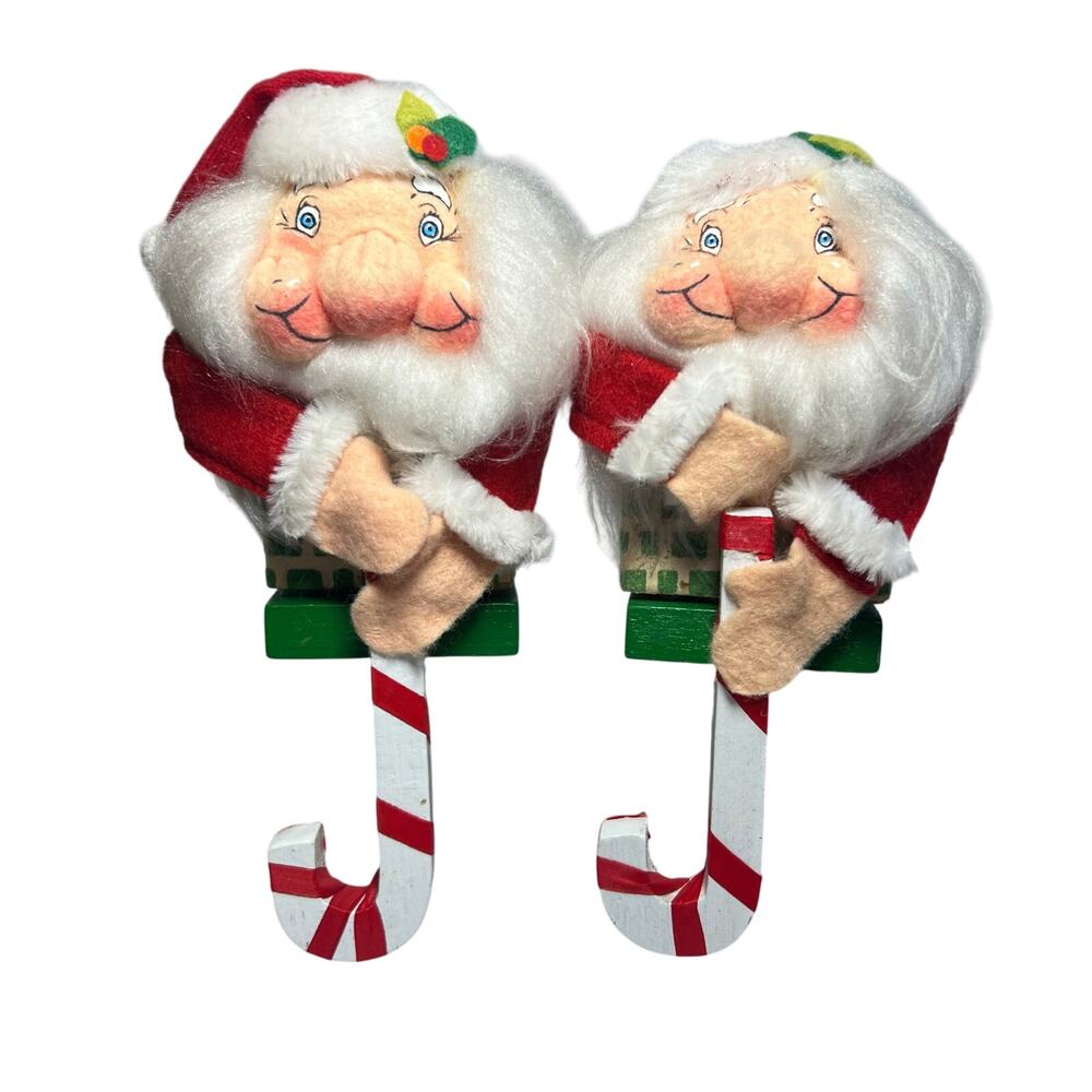 Vintage Santakins Santa Mantle Shelf Sitters Hand Painted Faces Candy Canes